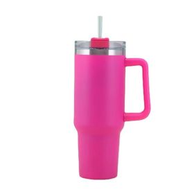 30OZ Straw Coffee Insulation Cup With Handle Portable Car Stainless Steel Water Bottle LargeCapacity Travel BPA Free Thermal Mug - 1PC - 30oz Rose red