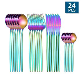 24pcs/Set Stainless Steel Cutlery; Portuguese Cutlery Spoon; Western Cutlery Set - Multi Color