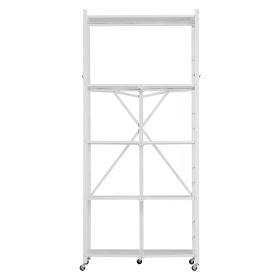 5-Tier Foldable Storage Shelf, 32W x 14D x 72H Inch Folding Metal Rack Shelving Unit, No Assembly Organizer Shelf with 5 Wheels & 4 Hooks for Pantry