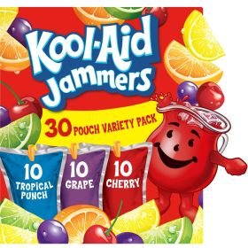 Kool Aid Jammers Variety Pack with Tropical Punch, Grape & Cherry Kids Drink, 30 Count Box, 6 fl oz Pouches 180 - Kool-Aid