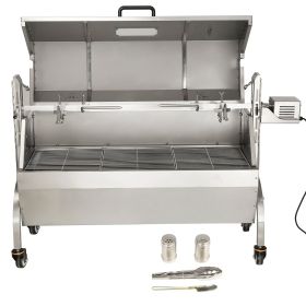 Stainless Steel Rotisserie Grill with Hooded Cover, BBQ Whole Pig Lamb Goat Charcoal Spit Grill, Electric 50W Motor BBQ Hog Rotisserie Roaster