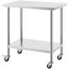 Stainless Steel Work Table 24 x 36 x 38 Inch, with 4 Wheels, 3 Adjustable Height Levels