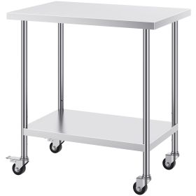 Stainless Steel Work Table 24 x 36 x 38 Inch, with 4 Wheels, 3 Adjustable Height Levels