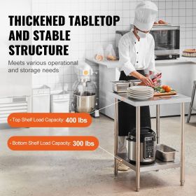 Stainless Steel Prep Table, 24 x 24 x 34 Inch, 700 lbs Load Capacity, Heavy Duty Metal Worktable with 3 Adjustable Height Levels