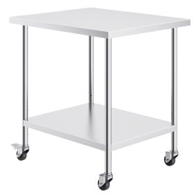 Stainless Steel Work Table 30 x 36 x 38 Inch, with 4 Wheels, 3 Adjustable Height Levels