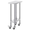 Stainless Steel Work Table 24 x 12 x 38 Inch, 500 LBS Load Capacity with 4 Wheels, 3 Adjustable Height Levels