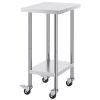 Stainless Steel Work Table 24 x 18 x 38 Inch, with 4 Wheels, 3 Adjustable Height Levels