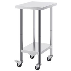 Stainless Steel Work Table 24 x 18 x 38 Inch, with 4 Wheels, 3 Adjustable Height Levels