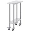 Stainless Steel Work Table 30 x 12 x 38 Inch, with 4 Wheels, 3 Adjustable Height Levels