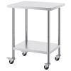 Stainless Steel Work Table 24 x 30 x 38 Inch, with 4 Wheels, 3 Adjustable Height Levels