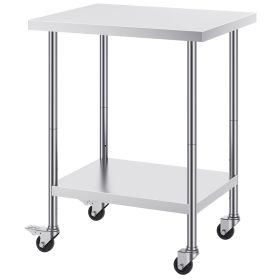 Stainless Steel Work Table 24 x 30 x 38 Inch, with 4 Wheels, 3 Adjustable Height Levels