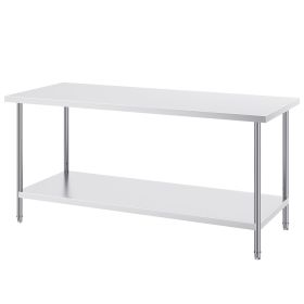 Stainless Steel Prep Table, 30 x 72 x 34 Inch, 920 lbs Load Capacity, Heavy Duty Metal Worktable with 3 Adjustable Height Levels