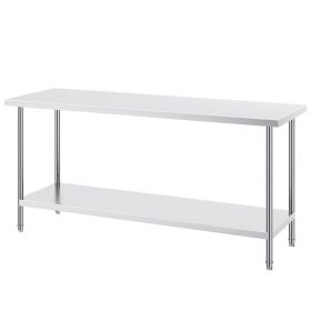 Stainless Steel Prep Table, 24 x 72 x 34 Inch, 880 lbs Load Capacity, Heavy Duty Metal Worktable with 3 Adjustable Height Levels