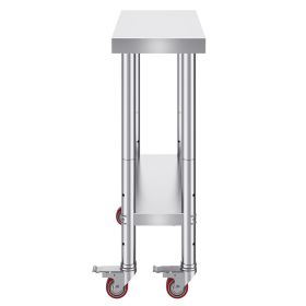 Stainless Steel Work Table 30 x 12 x 34 Inch, 700 LBS Load Capacity with 4 Wheels, 3 Adjustable Height Levels