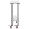 Stainless Steel Work Table 12 x 24 x 34 Inch, 700 LBS Load Capacity with 4 Wheels, 3 Adjustable Height Levels