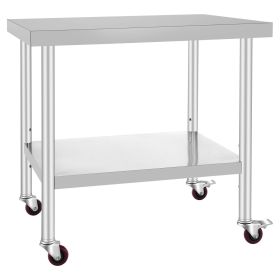 Stainless Steel Work Table 36 x 30 x 34 Inch, 700 LBS Load Capacity with 4 Wheels, 3 Adjustable Height Levels
