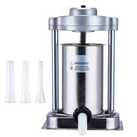 Manual Sausage Stuffer, 2 L / 5 LBS Vertical Sausage Machine with G-type Clamp, Food-Grade 304 Stainless Steel Barrel with 2 Stuffing Tubes
