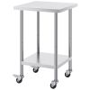 Stainless Steel Work Table 24 x 24 x 38 Inch, 700 LBS Load Capacity with 4 Wheels, 3 Adjustable Height Levels