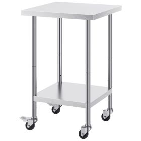 Stainless Steel Work Table 24 x 24 x 38 Inch, 700 LBS Load Capacity with 4 Wheels, 3 Adjustable Height Levels