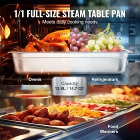 Hotel Pan, Full Size Anti-Jam Steam Pan, 0.8mm Thick Stainless Steel Restaurant Steam Table Pan, 4-Inch Deep Commercial Table Pan