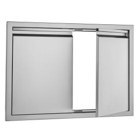 BBQ Access Door, 30W x 21H Inch Double Outdoor Kitchen Door, Stainless Steel Flush Mount Door, Wall Vertical Door with Recessed Handles