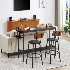 Bar Table Set with wine bottle storage rack. Rustic Brown,47.24'' L x 15.75'' W x 35.43'' H. - as Pic