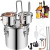 Alcohol Still, 5 Gallon, Stainless Steel Alcohol Distiller with Copper Tube & Build-in Thermometer & Water Pump, Double Thumper Keg Home Brewing Kit