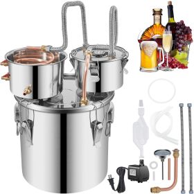 Alcohol Still, 5 Gallon, Stainless Steel Alcohol Distiller with Copper Tube & Build-in Thermometer & Water Pump, Double Thumper Keg Home Brewing Kit