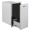 Pull Out Trash Drawer 13.6Wx26Hx19.3D Inch Lower Sliding Rails Stainless Steel Roll Out Trash Bin Pull Out Tray Outdoor Kitchen Trash Drawer with Hand