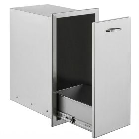 Pull Out Trash Drawer 13.6Wx26Hx19.3D Inch Lower Sliding Rails Stainless Steel Roll Out Trash Bin Pull Out Tray Outdoor Kitchen Trash Drawer with Hand