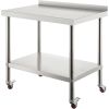 Stainless Steel Prep Table, 30 x 24 x 35 Inch, 440lbs Load Capacity Heavy Duty Metal Worktable with Backsplash Adjustable Undershelf & 4 Casters