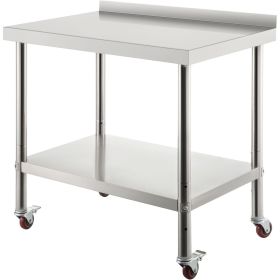 Stainless Steel Prep Table, 30 x 24 x 35 Inch, 440lbs Load Capacity Heavy Duty Metal Worktable with Backsplash Adjustable Undershelf & 4 Casters