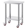 Stainless Steel Work Table 24 x 18 x 34 Inch, 700 LBS Load Capacity with 4 Wheels, 3 Adjustable Height Levels