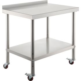 Stainless Steel Prep Table, 36 x 24 x 35 Inch, 440lbs Load Capacity Heavy Duty Metal Worktable with Backsplash Adjustable Undershelf & 4 Casters