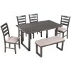 TREXM 6-Pieces Family Furniture, Solid Wood Dining Room Set with Rectangular Table & 4 Chairs with Bench(Gray) - as Pic