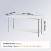 Stainless Steel Prep Table, 24 x 72 x 34 Inch, 880 lbs Load Capacity, Heavy Duty Metal Worktable with 3 Adjustable Height Levels