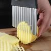 Stainless Steel Potato Chip Slicer Dough Vegetable Fruit Crinkle Wavy Kitchen Knife Cutter Chopper French Fry Maker Tools Gadget - Black