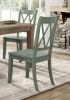 5pc Dining Set Natural Finish Table and 4x Side Chairs Teal Finish Wooden Kitchen Dining Room Furniture - as Pic