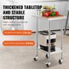 Stainless Steel Work Table 24 x 18 x 38 Inch, with 4 Wheels, 3 Adjustable Height Levels