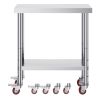 Stainless Steel Work Table 30 x 18 x 34 Inch, 700 LBS Load Capacity with 4 Wheels, 3 Adjustable Height Levels