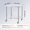 Stainless Steel Work Table 30 x 36 x 38 Inch, with 4 Wheels, 3 Adjustable Height Levels