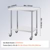 Stainless Steel Work Table 24 x 36 x 38 Inch, with 4 Wheels, 3 Adjustable Height Levels