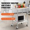 Stainless Steel Work Table 24 x 30 x 38 Inch, with 4 Wheels, 3 Adjustable Height Levels
