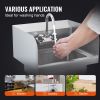 Commercial Hand Sink with Faucet and Side Splash, Stainless Steel Sink for Washing, Small Hand Washing Sink, Wall Mount Hand Basin for Restaurant