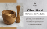 Olive Wood Rustic Mortar and Pestle Set - Handcrafted Wooden Spice Grinder